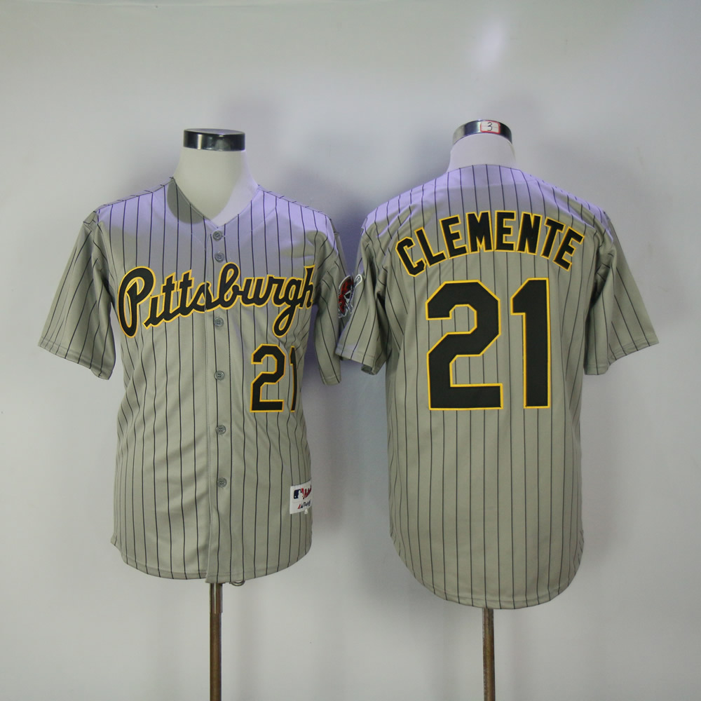 Men Pittsburgh Pirates #21 Clemente Grey stripe MLB Jerseys->pittsburgh pirates->MLB Jersey
